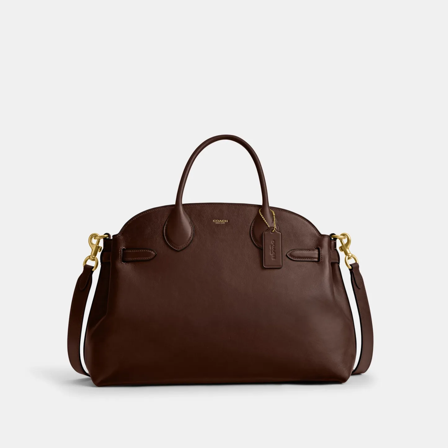 COACH®,Soft Empire Carryall Bag 40,Leather,Carryall,Logo,Gusset,Gold Metal,Work,Brown,Front View
