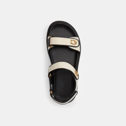 COACH®,Brynn Sandal,Canvas,EVA,Leather,Sandals,Fabric,Foam,Logo,Metal,Piping,Pull Tab,Casual,Cream,Inside View,Top View