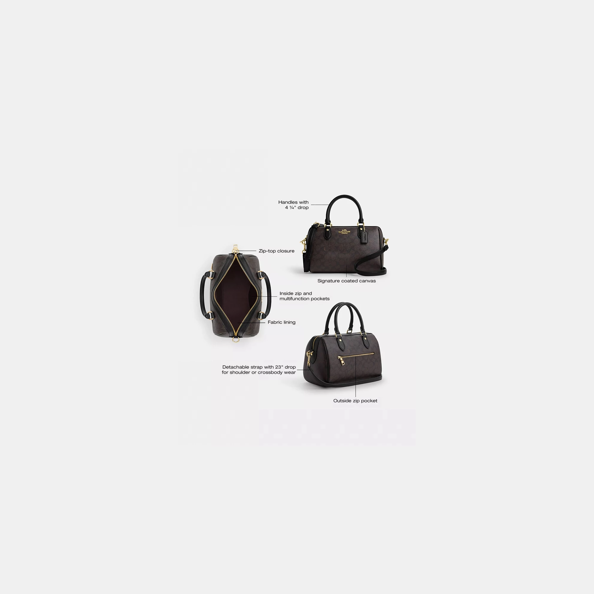 COACH®,Rowan Satchel Bag In Signature Canvas,Satchel,Piping,Casual,Work,Gray