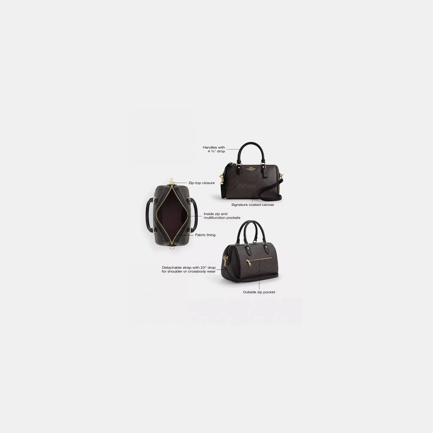 COACH®,Rowan Satchel Bag In Signature Canvas,Satchel,Piping,Casual,Work,Gray