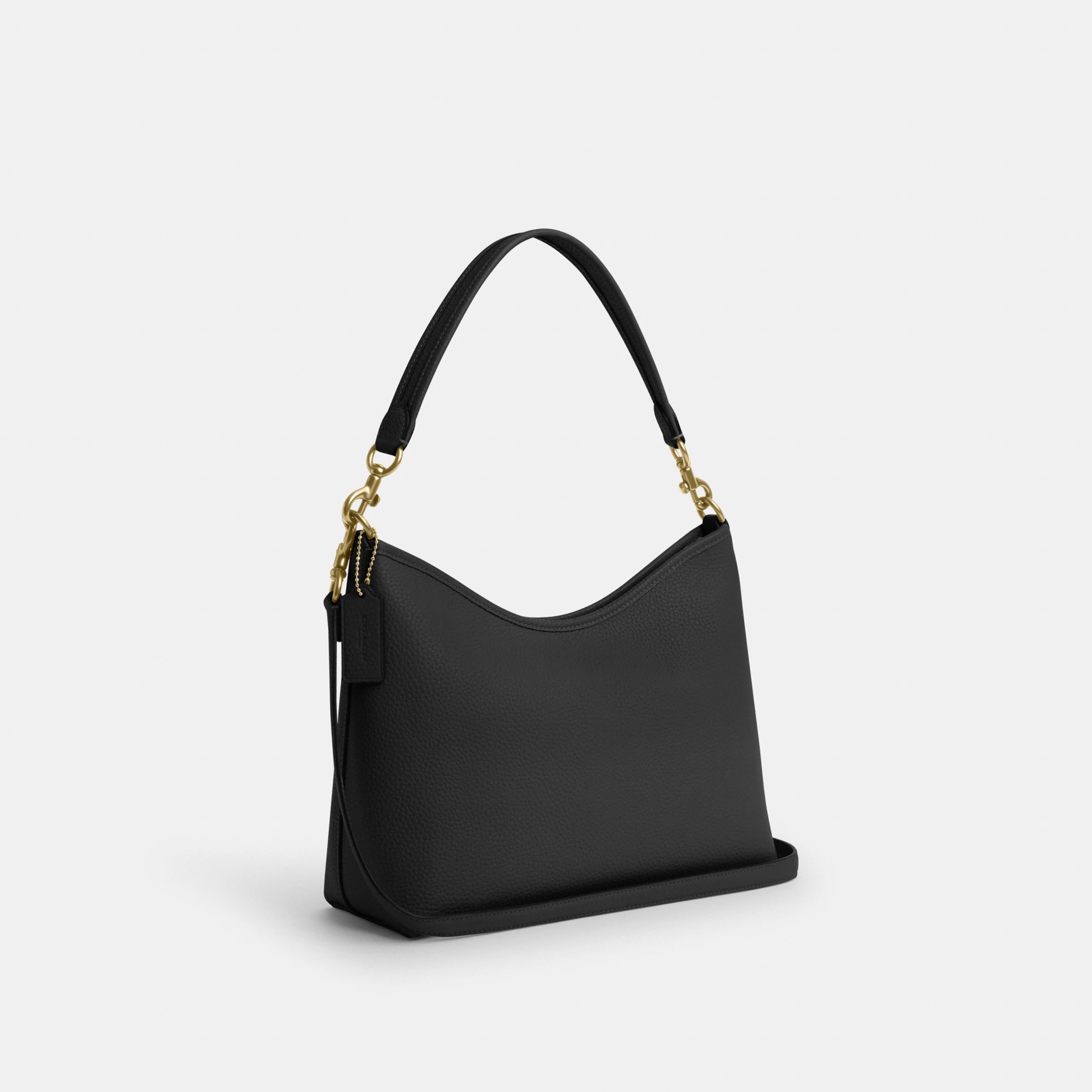 COACH®,Laurel Shoulder Bag,Leather,Hobo,Logo,Gold Metal,Casual,Black,Angle View