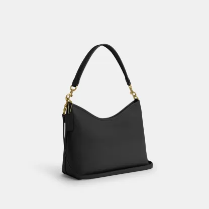 COACH®,Laurel Shoulder Bag,Leather,Hobo,Logo,Gold Metal,Casual,Black,Angle View