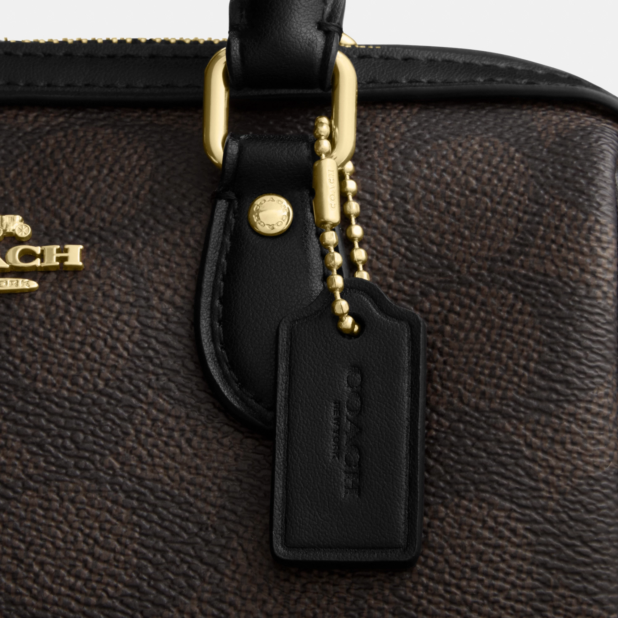 COACH®,Mini Rowan Crossbody Bag In Signature Canvas,Canvas,Recycled Polyester,Faux Leather,Metal,Logo,Casual,Black,Closer View