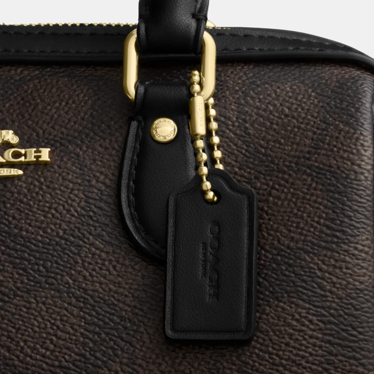 COACH®,Mini Rowan Crossbody Bag In Signature Canvas,Canvas,Recycled Polyester,Faux Leather,Metal,Logo,Casual,Black,Closer View
