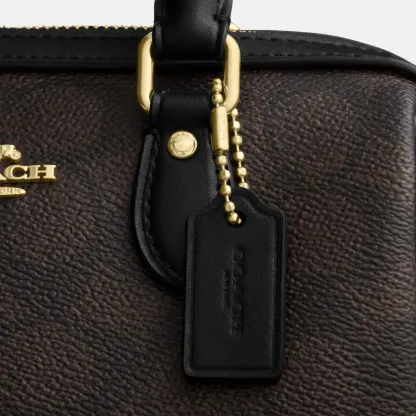 COACH®,Mini Rowan Crossbody Bag In Signature Canvas,Canvas,Recycled Polyester,Faux Leather,Metal,Logo,Casual,Black,Closer View