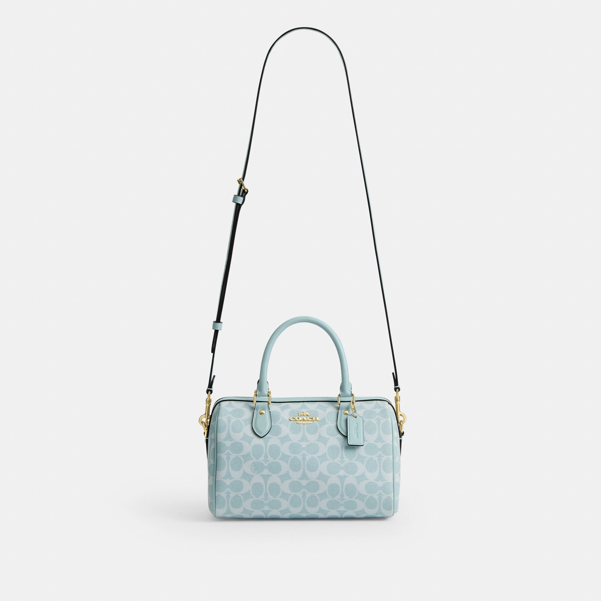 Rowan Satchel Bag In Signature Canvas - signature canvas/Gold/Light Blue - view 6