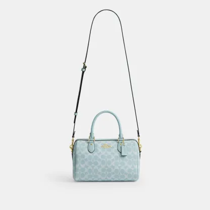 Rowan Satchel Bag In Signature Canvas - signature canvas/Gold/Light Blue - view 6