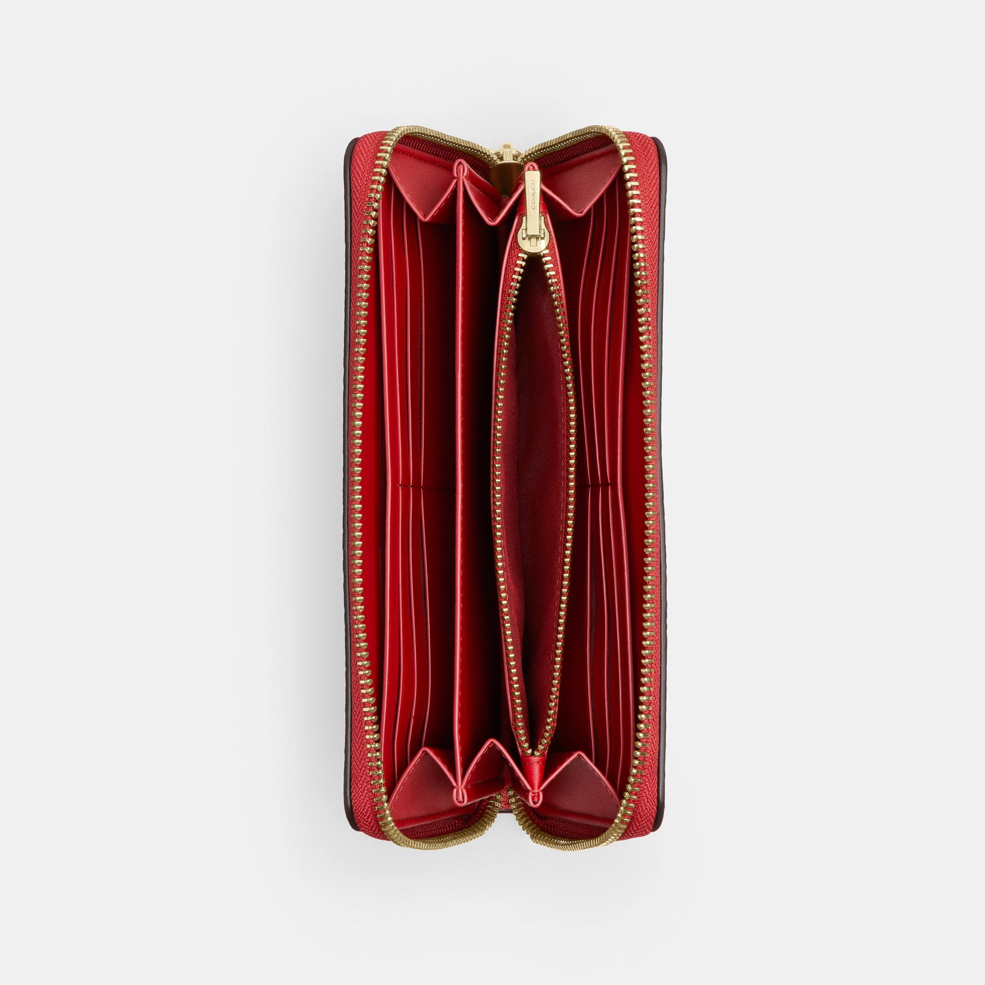 COACH®,Long Zip Around Wallet In Signature Canvas,Continental,Coin,Sustainable,Casual,Red,Inside View,Top View