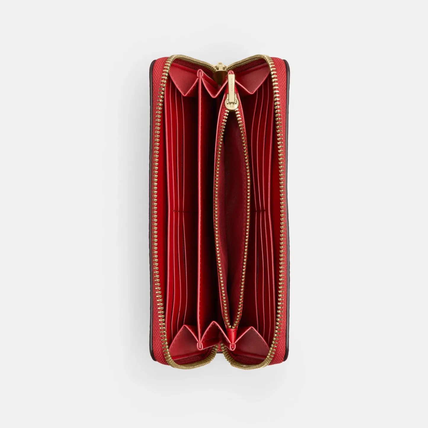 COACH®,Long Zip Around Wallet In Signature Canvas,Continental,Coin,Sustainable,Casual,Red,Inside View,Top View