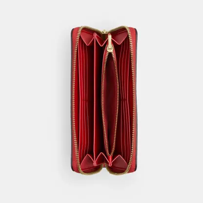 COACH®,Long Zip Around Wallet In Signature Canvas,Continental,Coin,Sustainable,Casual,Red,Inside View,Top View