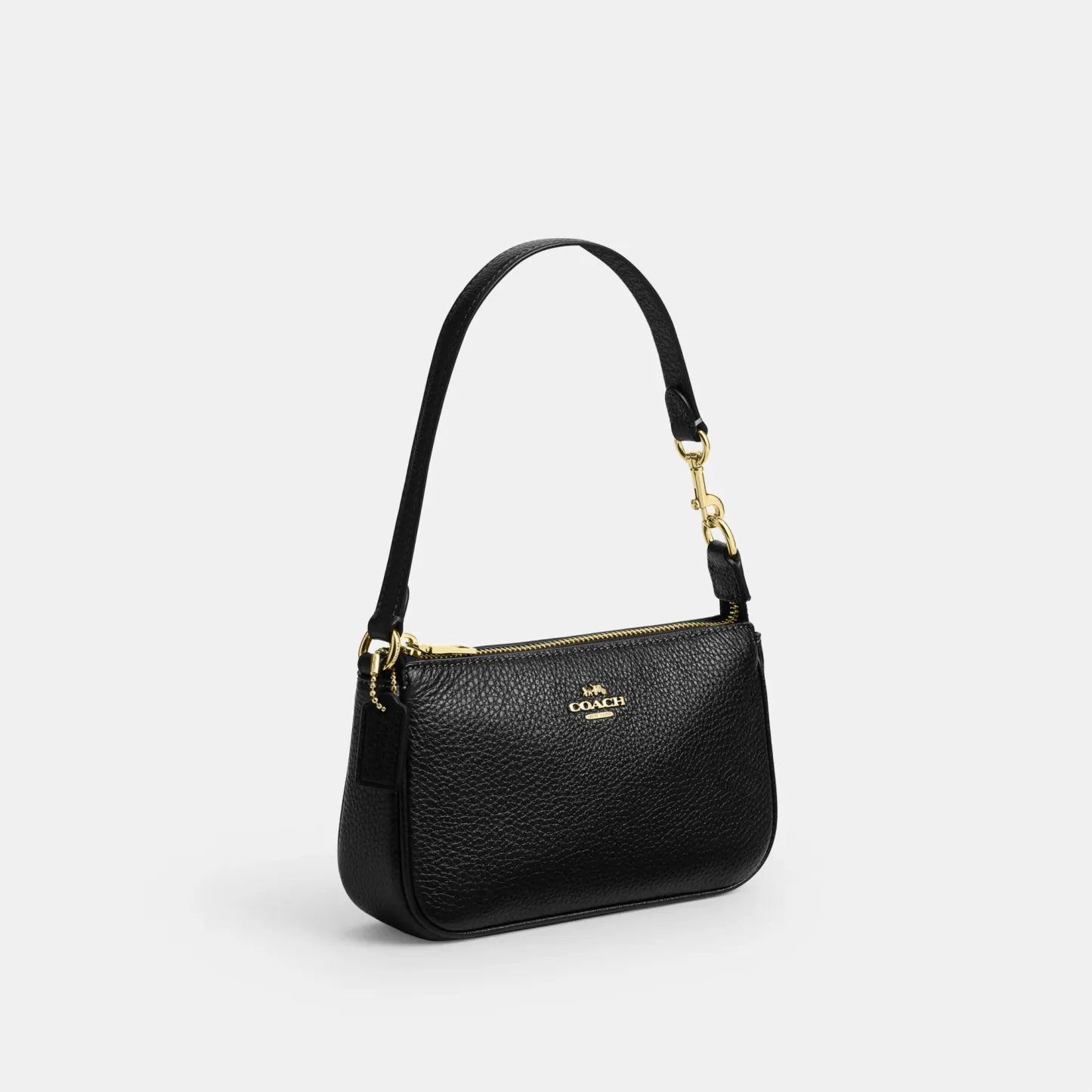 COACH®,Nolita 19,Leather,Pouch,Wristlet,Metal,Logo,Gold Metal,Casual,Black,Angle View