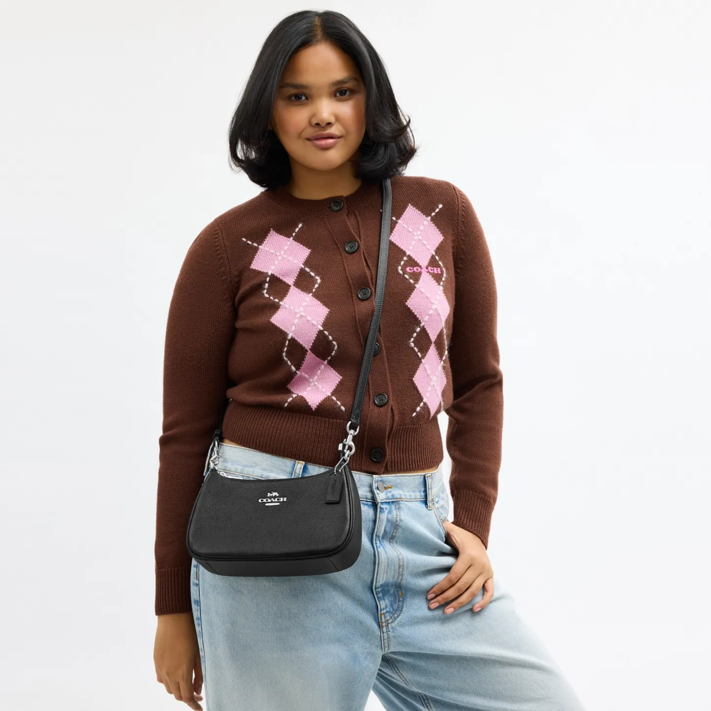 COACH®,Teri Shoulder Bag,Shoulder Bag,Chain Detail,Metal,Logo,Casual,Black,Detail View