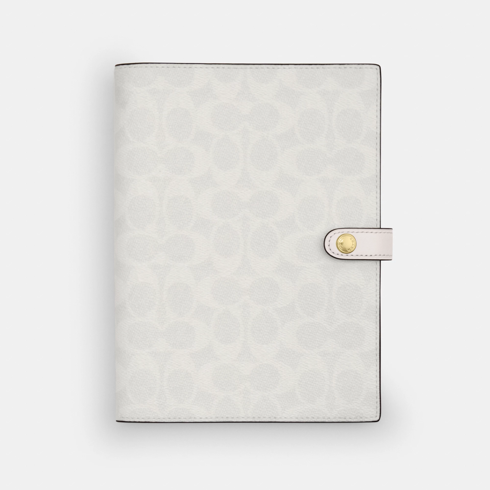 COACH®,Notebook In Signature Canvas,Leather,Notebook,White,Front View