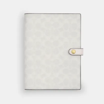 COACH®,Notebook In Signature Canvas,Leather,Notebook,White,Front View