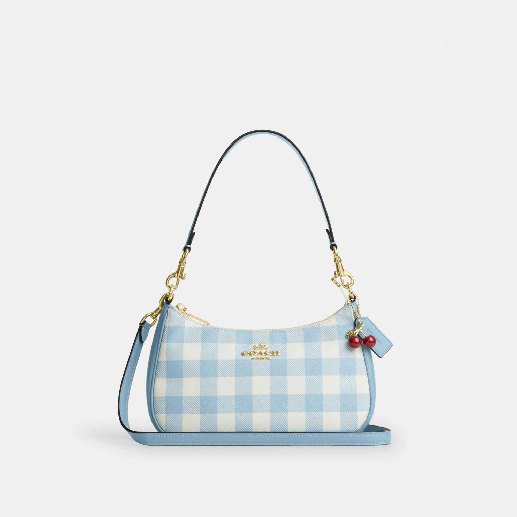 COACH®,Teri Shoulder Bag With Gingham Print And Charm,,Front View