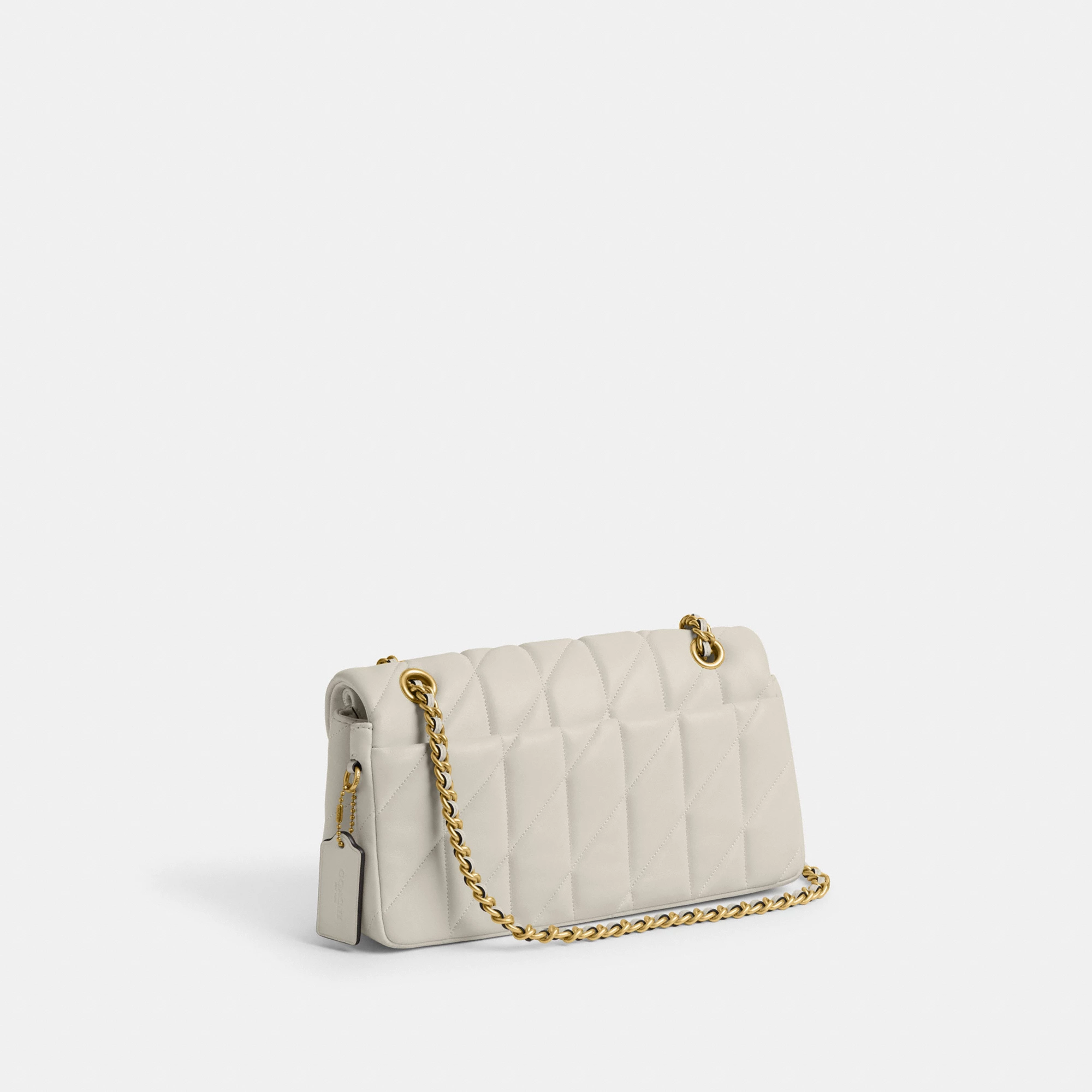 COACH®,Tabby Shoulder Bag 26 With Pillow Quilting,Leather,Shoulder Bag,Metal,Logo,Shoulder Guard,Silver Metal,Day Party,Cream,Angle View
