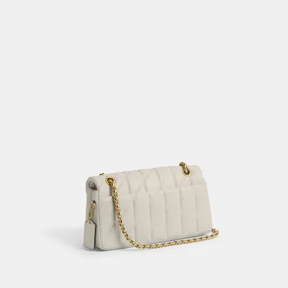 COACH®,Tabby Shoulder Bag 26 With Pillow Quilting,Leather,Shoulder Bag,Metal,Logo,Shoulder Guard,Silver Metal,Day Party,Cream,Angle View