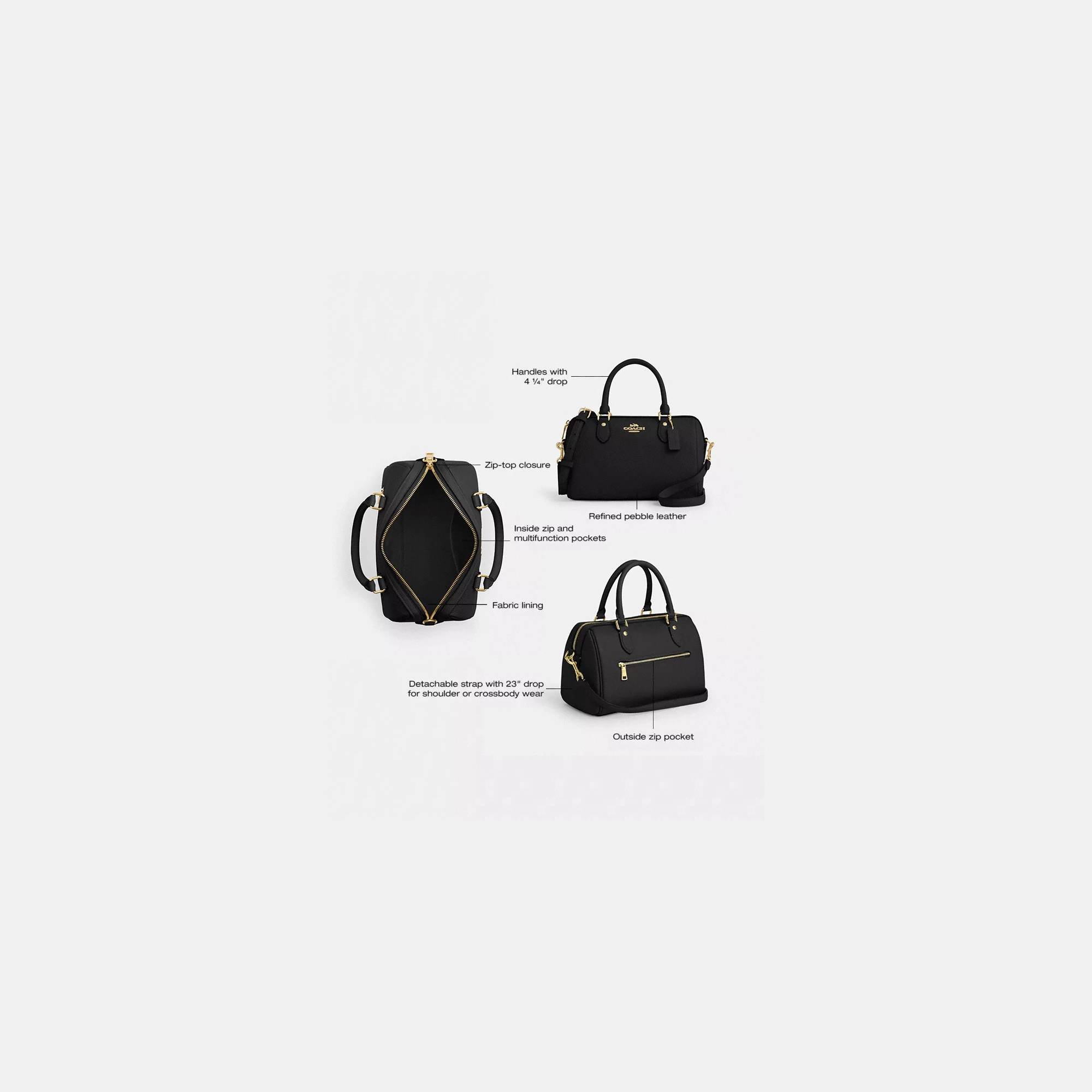 COACH®,Rowan Satchel Bag,Satchel,Logo,Casual,Work,Black