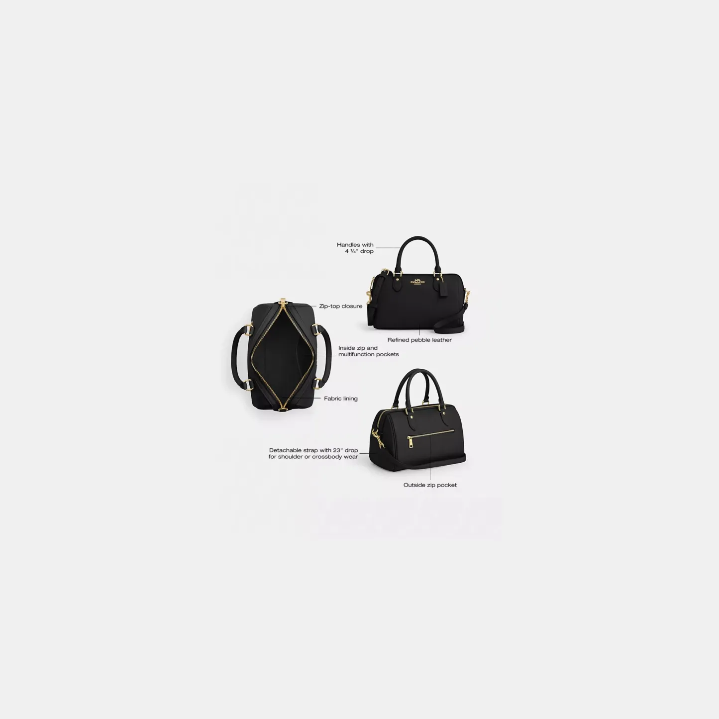 COACH®,Rowan Satchel Bag,Satchel,Logo,Casual,Work,Black