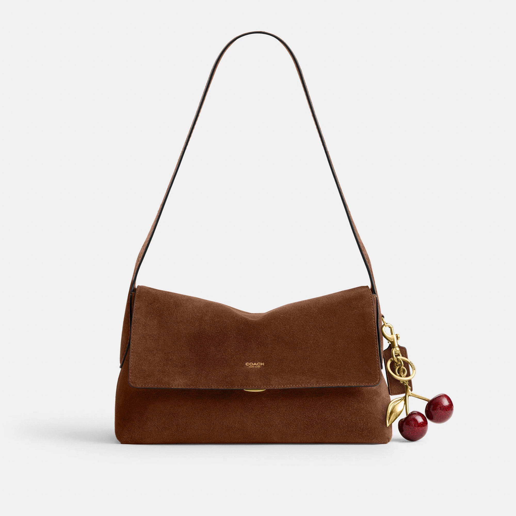 COACH®,Chelsea Shoulder Bag 30,Suede,Leather,Shoulder Bag,Brass,Casual,Brown,Angle View