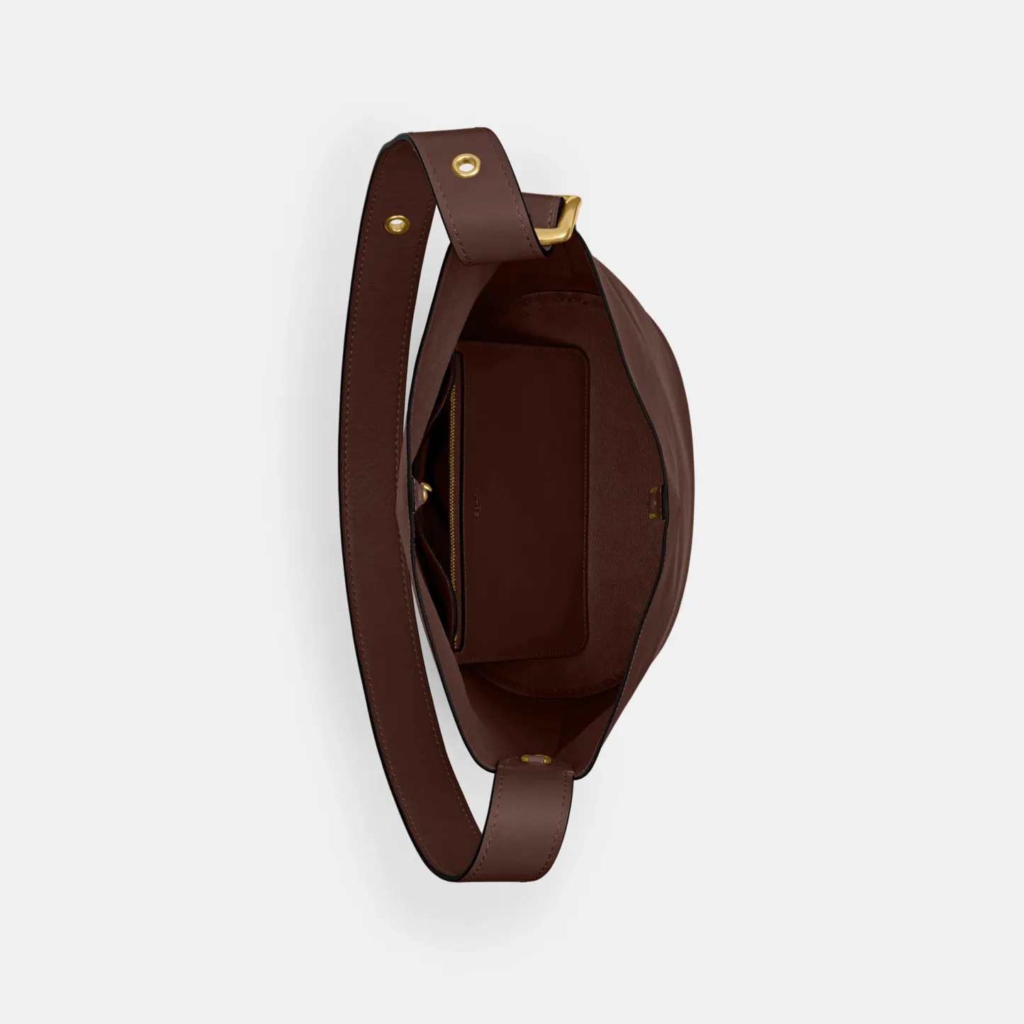 COACH®,Bleecker Bucket Bag,Leather,Bucket,Adjustable,Gold Metal,Casual,Brown,Inside View,Top View