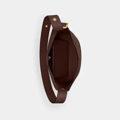 COACH®,Bleecker Bucket Bag,Leather,Bucket,Adjustable,Gold Metal,Casual,Brown,Inside View,Top View