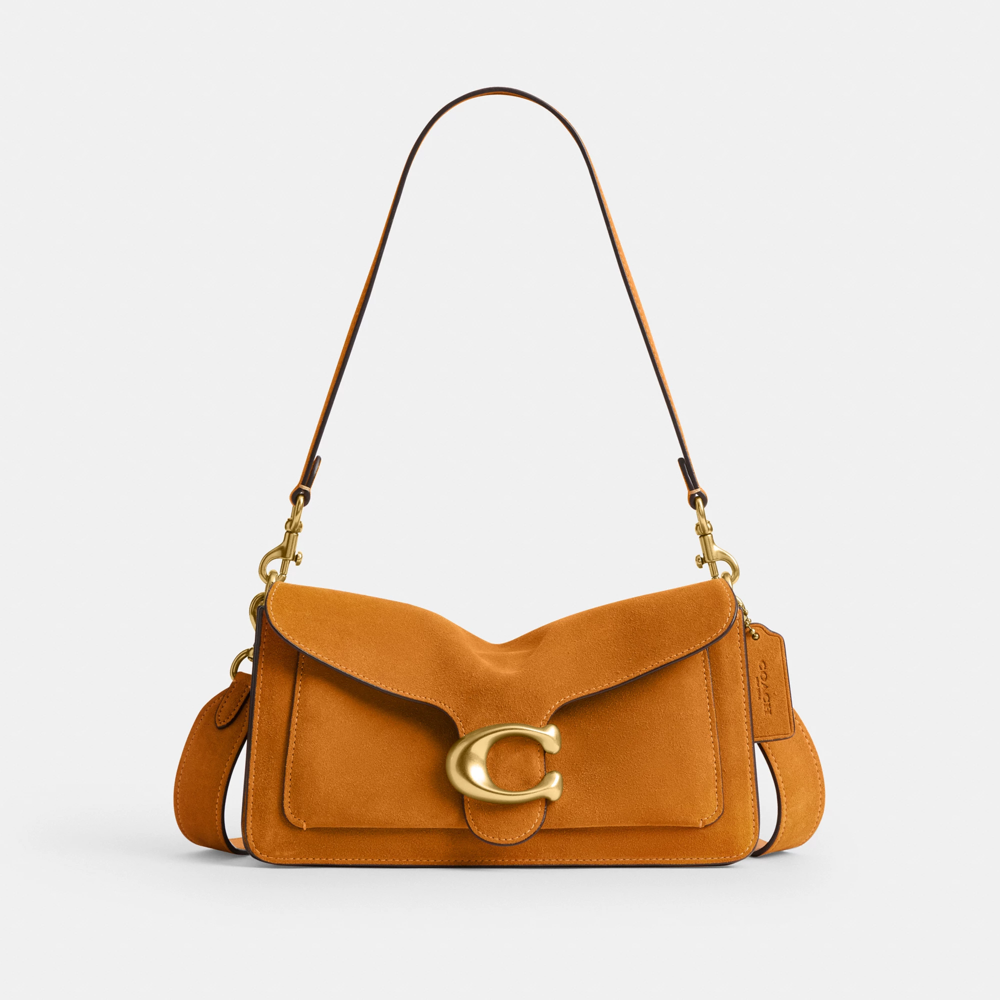 COACH®,Tabby Shoulder Bag 26,Leather,Suede,Shoulder Bag,Crossbody,Metal Material,Quilted,Logo,Gold Metal,Brass,Casual,Orange,Front View