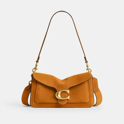 COACH®,Tabby Shoulder Bag 26,Leather,Suede,Shoulder Bag,Crossbody,Metal Material,Quilted,Logo,Gold Metal,Brass,Casual,Orange,Front View