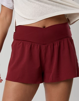 OFFLINE By Aerie Real Me Seersucker Crossover Flowy Short - Deep Ruby