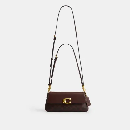 COACH®,Jet Shoulder Bag In Signature Canvas,Calfskin Leather,Canvas,Leather,Shoulder Bag,Metal,Logo,Lined,Brass,Day Party,Brown