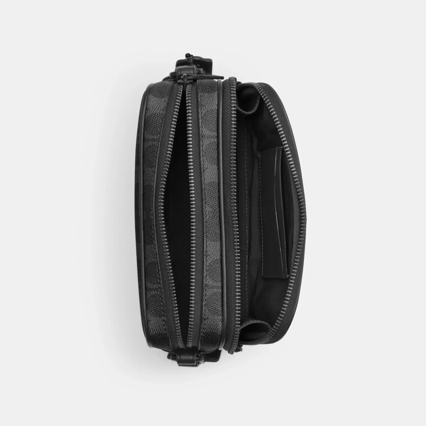 COACH®,Colton Crossbody Bag 19 In Signature Canvas,Canvas,Recycled Polyester,Polyester,Leather,Crossbody,Adjustable,Casual,Black,Inside View,Top View