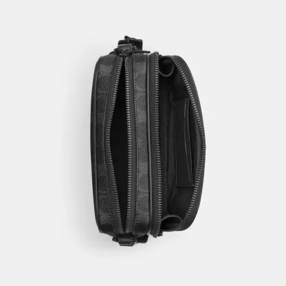 COACH®,Colton Crossbody Bag 19 In Signature Canvas,Canvas,Recycled Polyester,Polyester,Leather,Crossbody,Adjustable,Casual,Black,Inside View,Top View