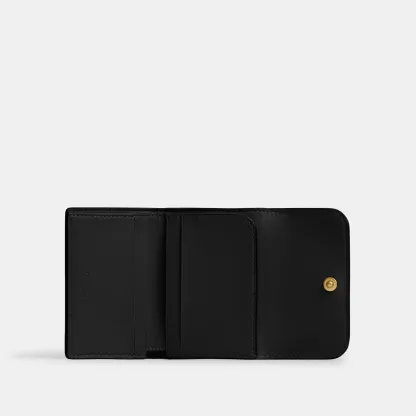 COACH®,Essential Card Holder Wallet,Leather,Calfskin Leather,Card Case,Bi Fold,Logo,Metal,Casual,Black,Inside View,Top View