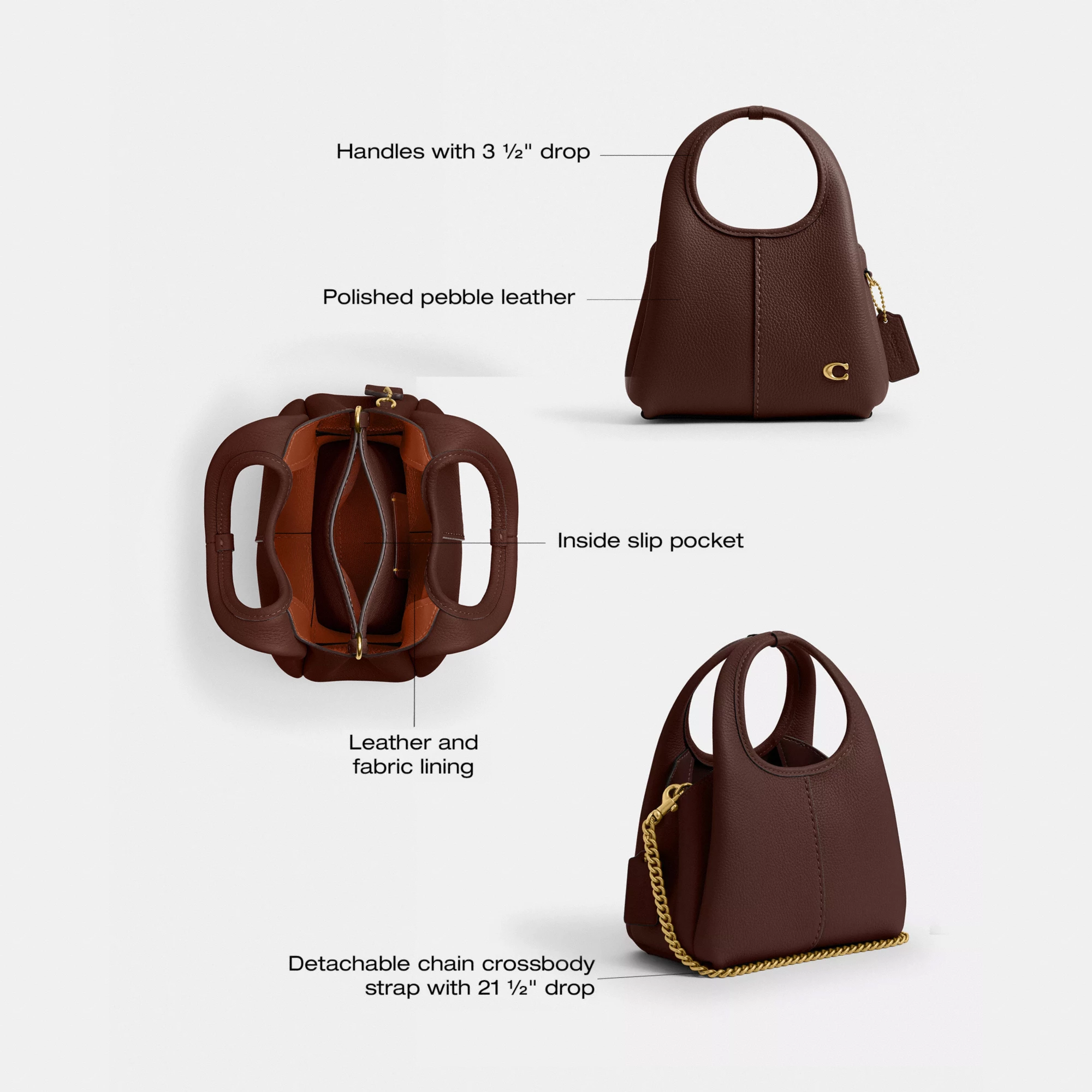 COACH®,Lana Shoulder Bag 19,Leather,Crossbody,Metal,Logo,Shoulder Guard,Brass,Casual,Brown