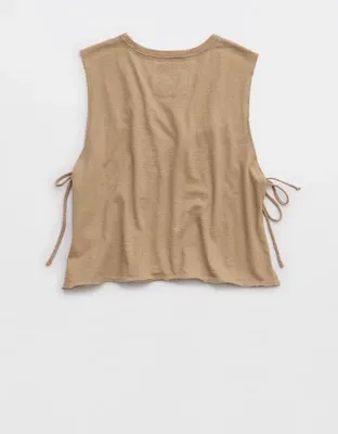Aerie Happiest Side Tie Tank - Toasted Almond