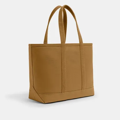 COACH®,Utility Tote,Canvas,Leather,Tote,Word Embellishment,Logo,Sustainable,Casual,Brown,Angle View