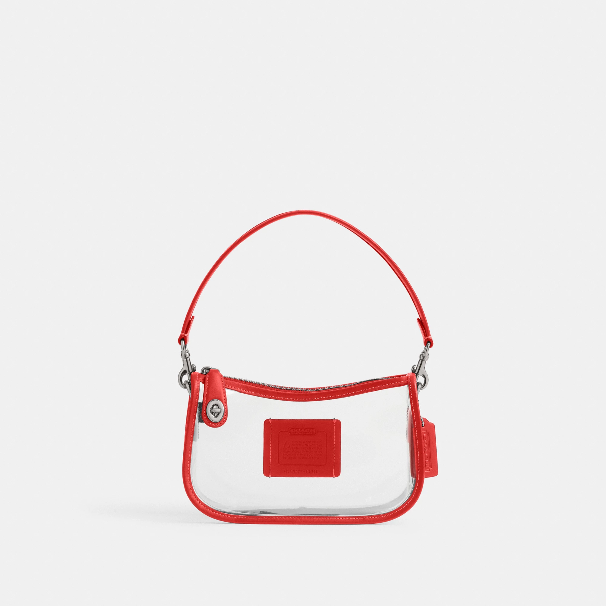 COACH®,Stadium Swinger Bag,Leather,Shoulder Bag,Sheer,Piping,Applique,Casual,White,Front View