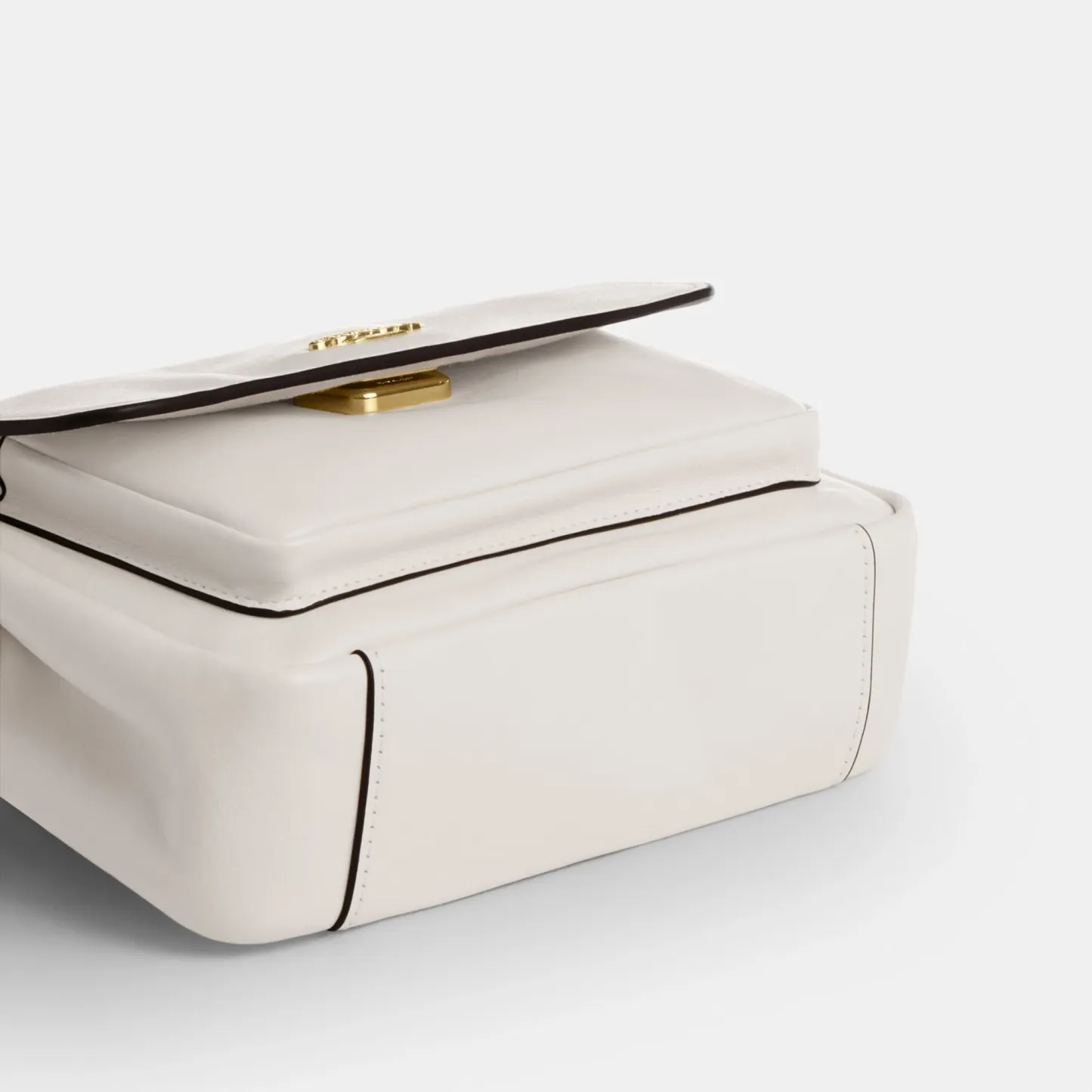 COACH®,Elodie Crossbody Bag 18,Leather,Recycled Polyester,Crossbody,Logo,Sustainable,Adjustable,Silver Metal,Casual,Cream,Outsole View