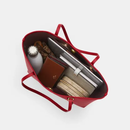 COACH®,City Tote Bag,Leather,Tote,Logo,Casual,Red,Inside View,Top View
