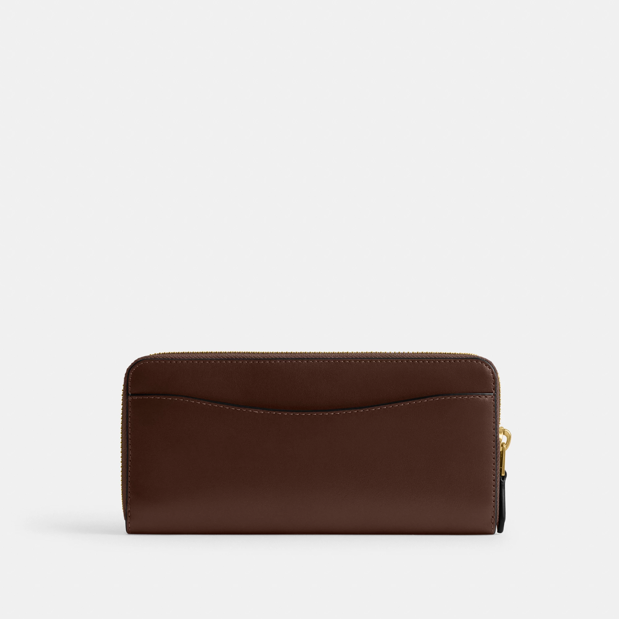 COACH®,Essential Slim Accordion Zip Wallet,Calfskin Leather,Leather,Continental,Logo,Metal,Casual,Brown,Back View