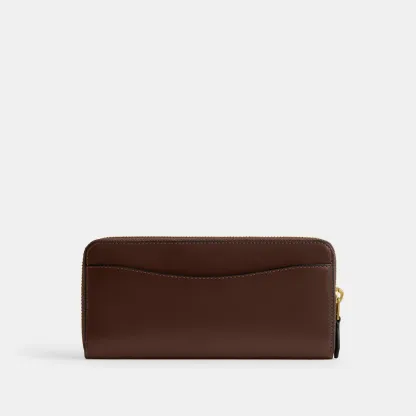 COACH®,Essential Slim Accordion Zip Wallet,Calfskin Leather,Leather,Continental,Logo,Metal,Casual,Brown,Back View