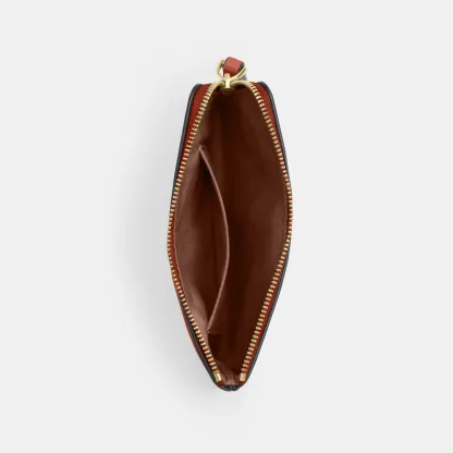 COACH®,Corner Zip Wristlet,Recycled Polyester,Leather,Wristlet,Pouch,Metal,Casual,Brown,Inside View,Top View