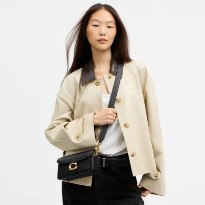 COACH®,Tabby Shoulder Bag 20,Leather,Shoulder Bag,Embossed,Metal,Logo,Day Party,Black