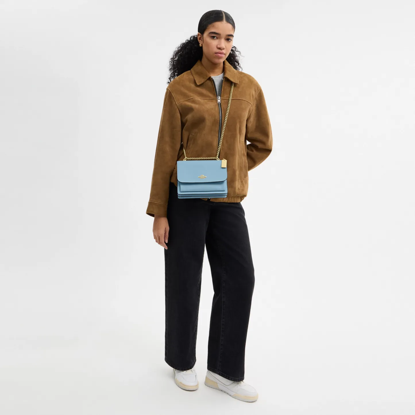 COACH®,Klare Crossbody Bag,Calfskin Leather,Leather,Crossbody,Metal,Logo,Luggage Tag,Adjustable,Lined,Compact,Gold Metal,D...,Blue