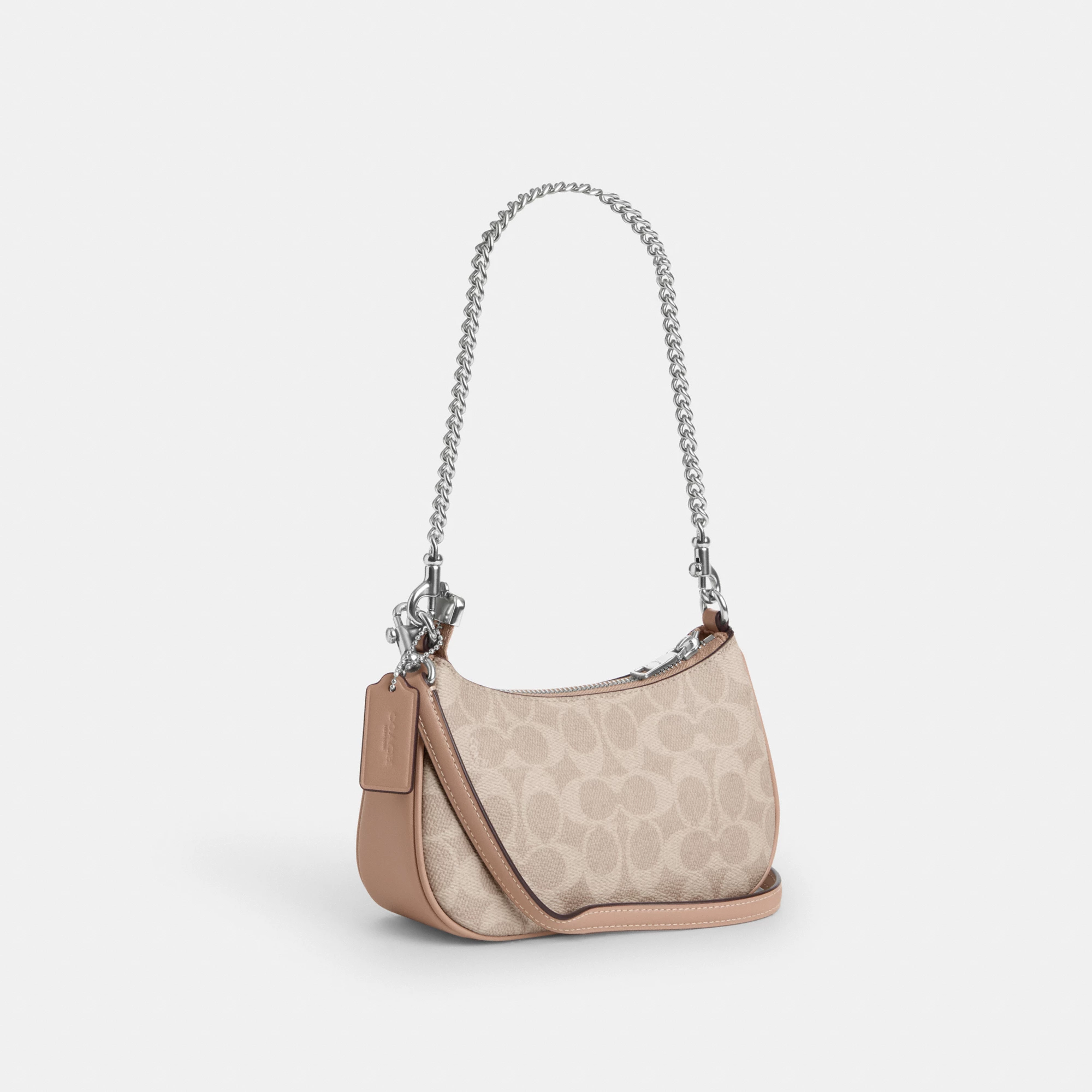 COACH®,Teri Mini Crossbody Bag In Signature Canvas,Polyester,Canvas,Recycled Polyester,Shoulder Bag,Adjustable,2 in 1,Vega...,Beige,Angle View