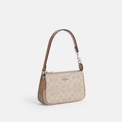 COACH®,Nolita 19 In Signature Canvas,Canvas,Shoulder Bag,Metal,Casual,Beige,Angle View