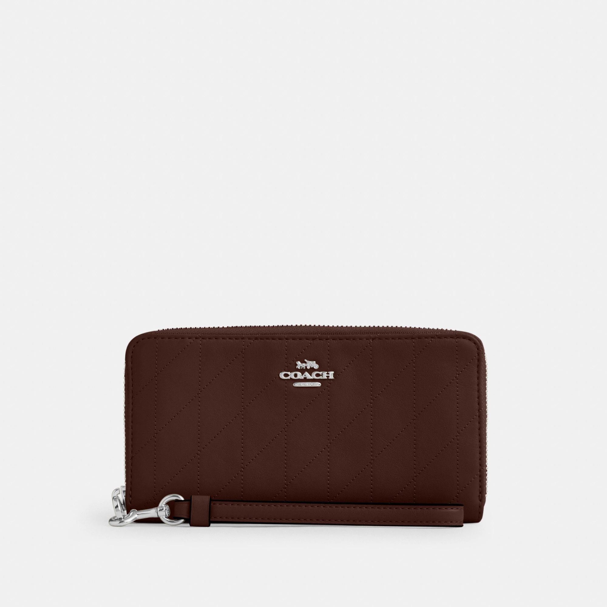 COACH®,Long Zip Around Wallet With Quilting,Brown,Front View