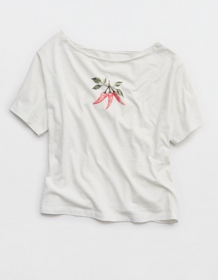 Aerie Off-The-Shoulder Relaxed T-Shirt - Natural White