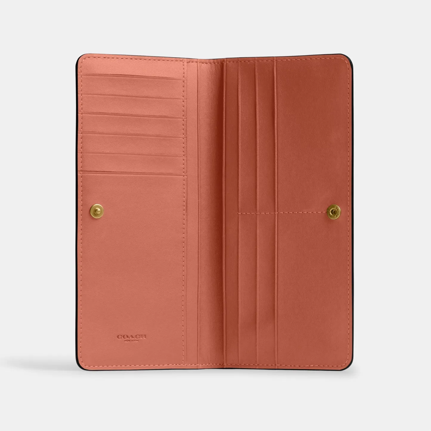 COACH®,Essential Slim Wallet,Leather,Continental,Bi Fold,Logo,Metal,Casual,Brown,Inside View,Top View