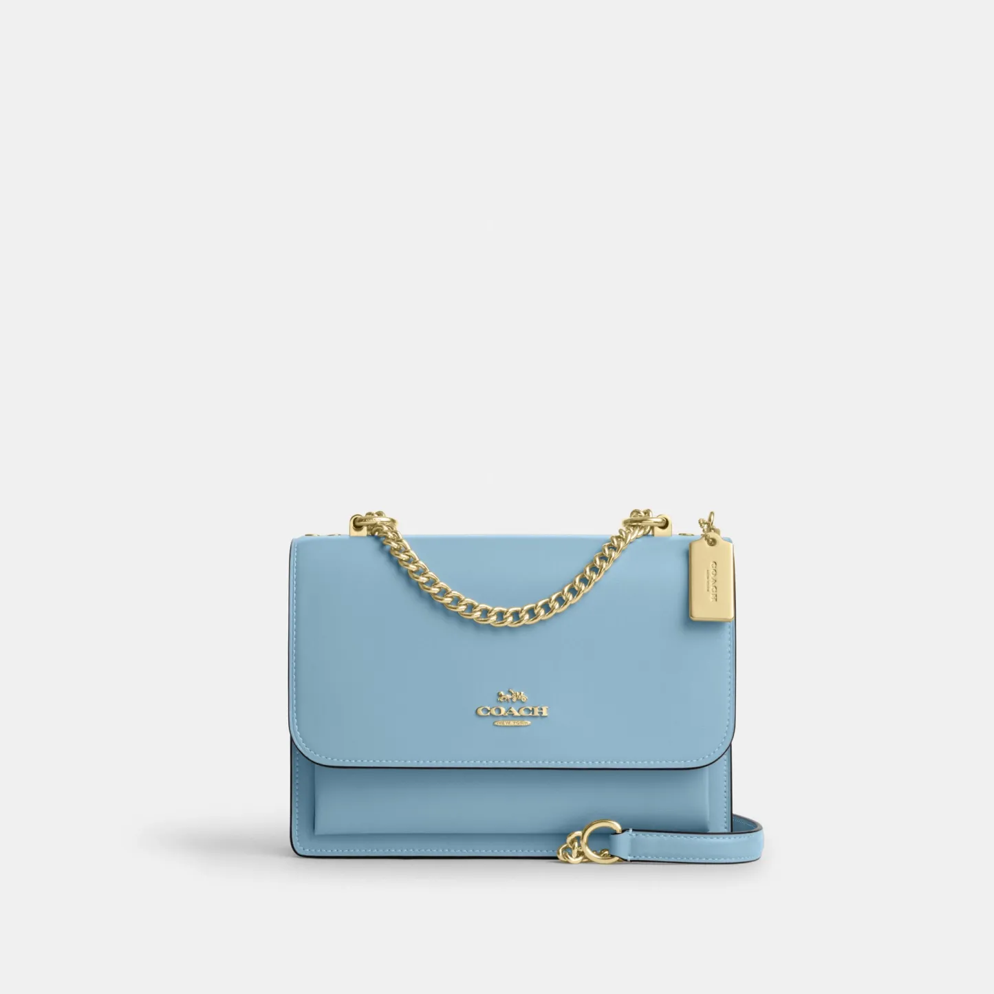 COACH®,Klare Crossbody Bag,Calfskin Leather,Leather,Crossbody,Metal,Logo,Luggage Tag,Adjustable,Lined,Compact,Gold Metal,D...,Blue,Front View
